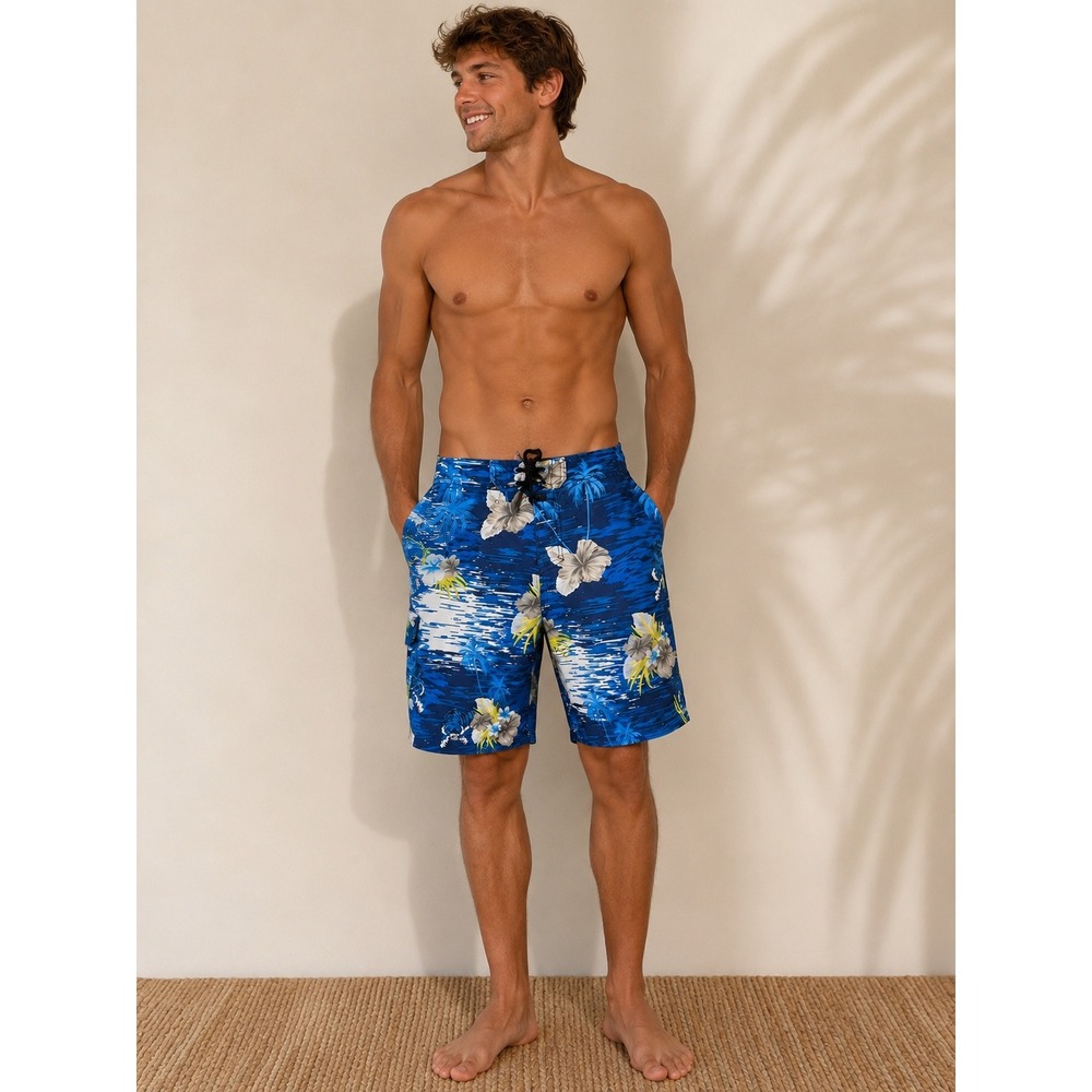 Rusty Blue Tropical Floral Swim Trunks Board Shorts Surf Beach  40 Bottle Opener
